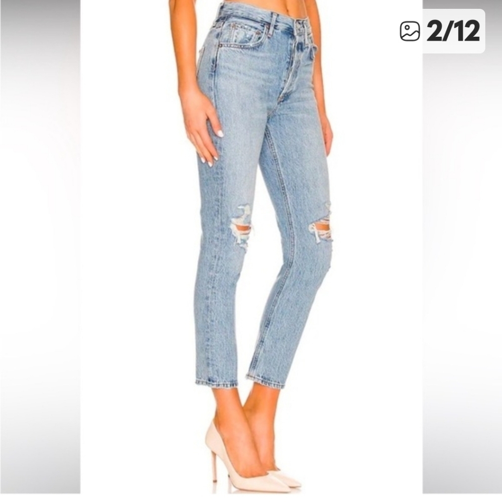 AGOLDE RILEY HIGH RISE CROPPED DISTRESSED LIGHT WASH JEANS WOMENS SZ 25 - Picture 3 of 16